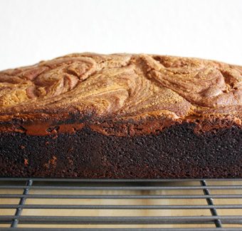 chocolate peanut butter swirl bread on cooling rack