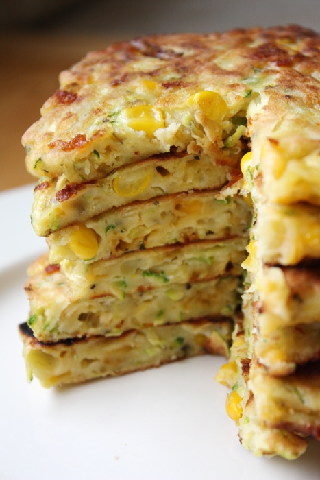 stack of zucchini corn pancakes