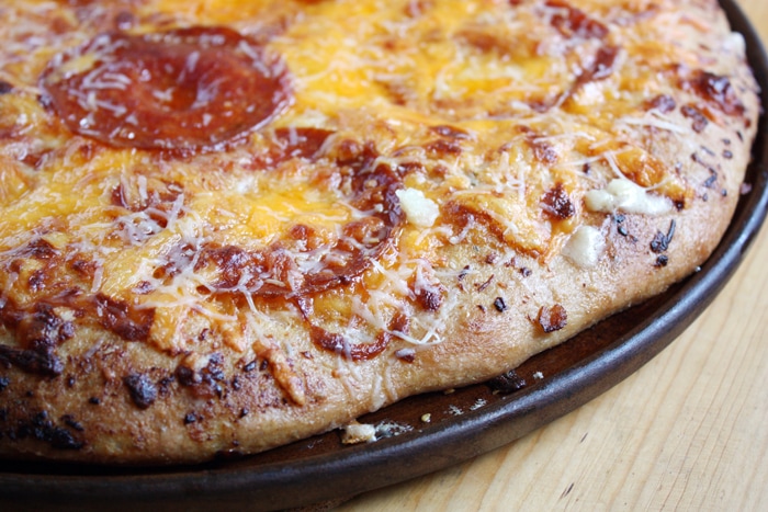 pepperoni pizza with garlic bread pizza crust