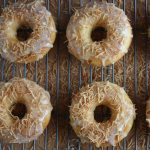 Peach Doughnuts with White Chocolate Glaze.