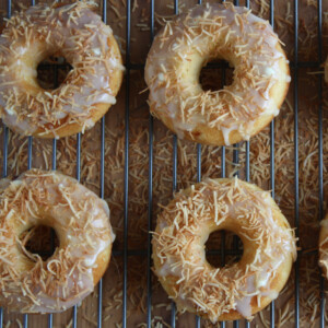 Peach Doughnuts with White Chocolate Glaze.