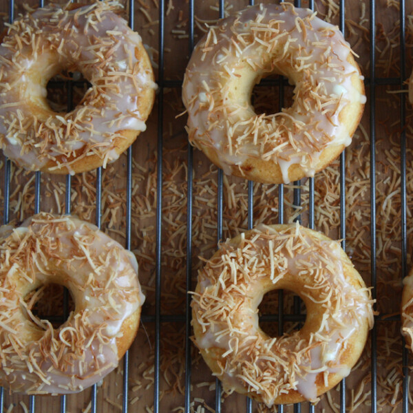 Peach Doughnuts with White Chocolate Glaze