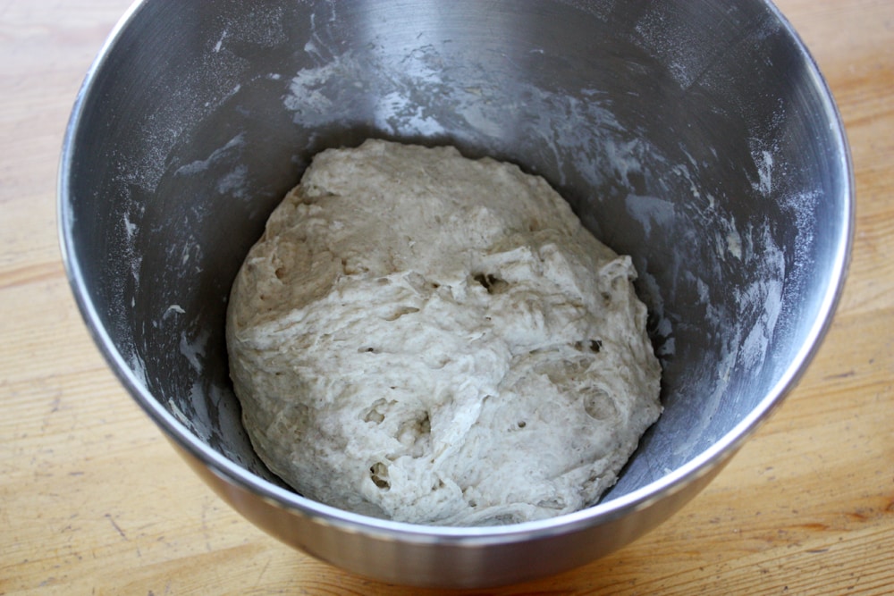 crockpot peasant bread dough in bowl