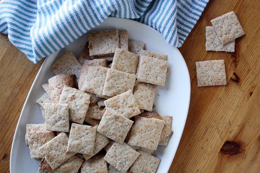 parmesan sea salt and pepper crackers on plate