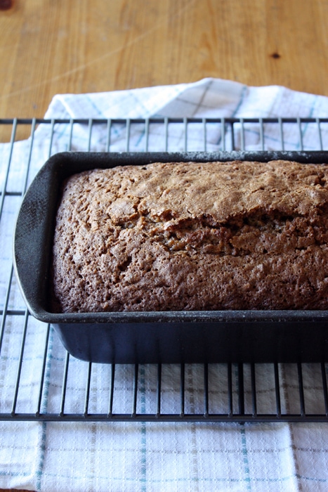 baked sweet potato zucchini bread in loaf pan