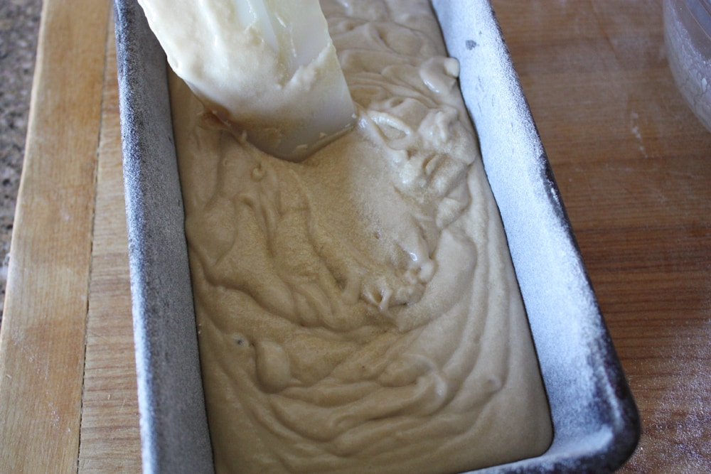 maple stout bread batter in loaf pan