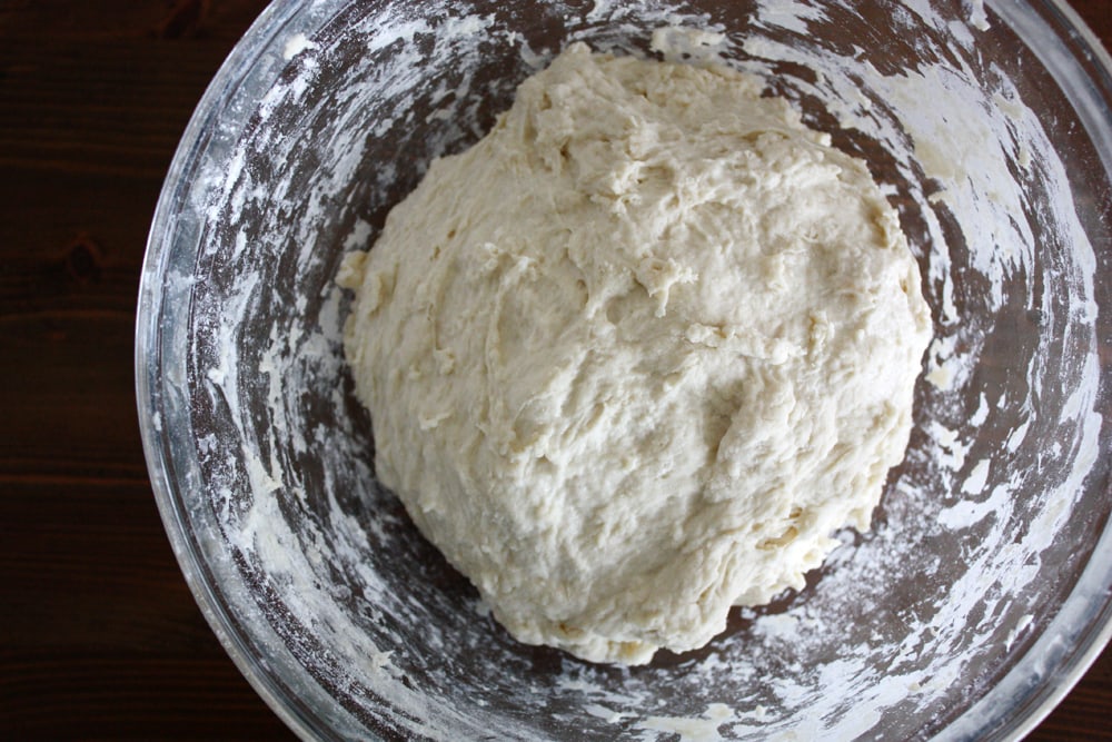 no knead pizza dough in bowl