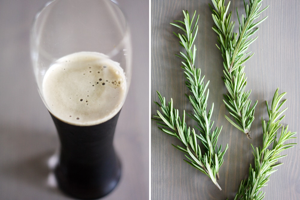 beer glass and fresh rosemary