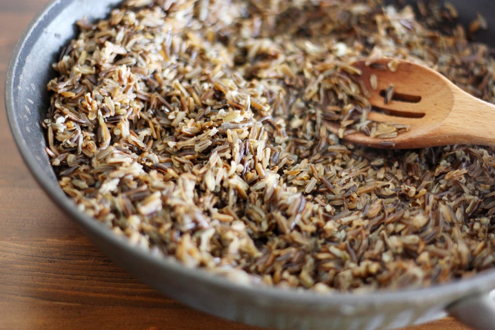 wild rice in pan