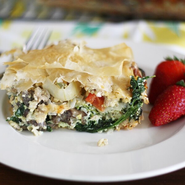 phyllo egg brunch casserole on plate.