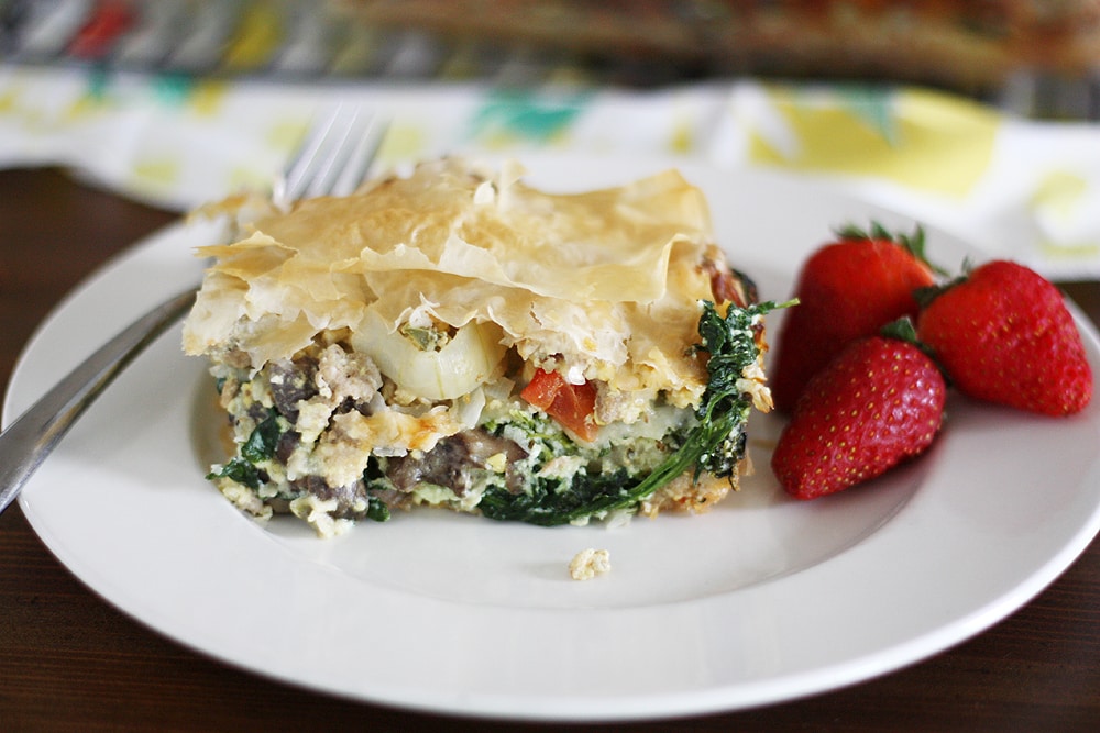 phyllo egg brunch casserole on plate