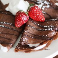 dark chocolate crepes with strawberry yogurt