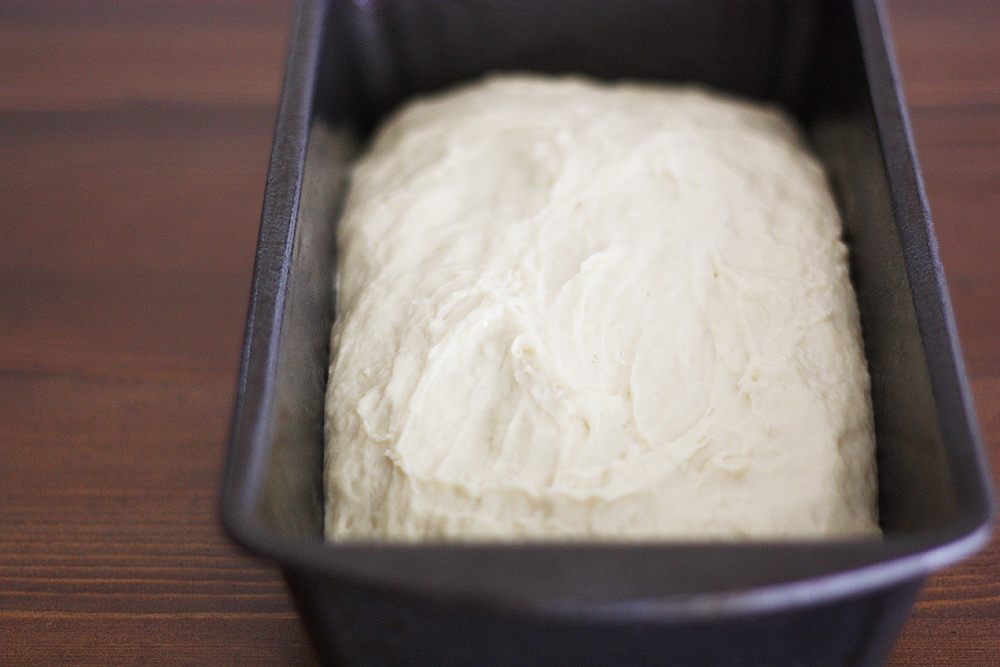 southern sally lunn bread dough in loaf pan