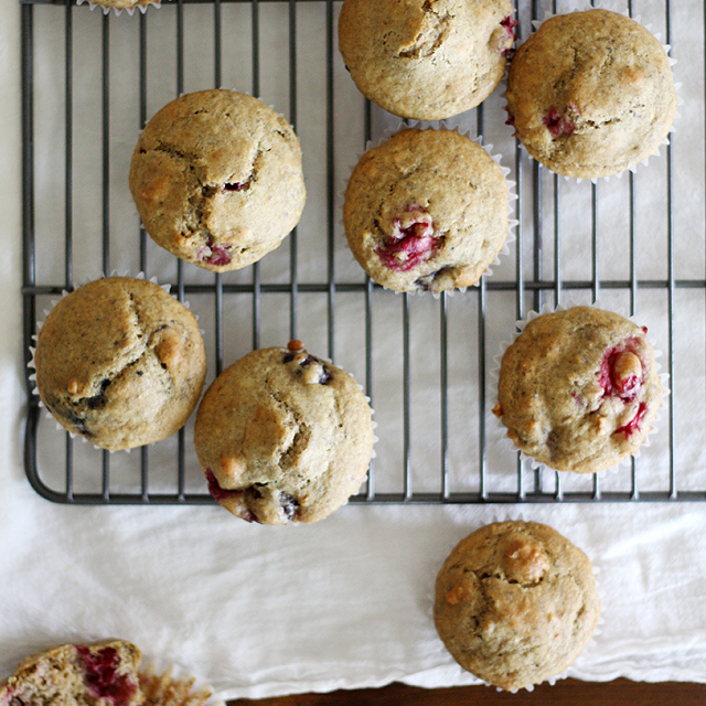 Vegan Cranberry Cherry Granola Muffins.