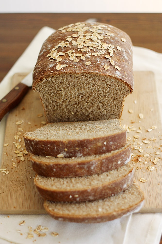 whole wheat honey oatmeal bread loaf sliced