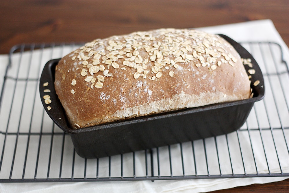 baked whole wheat honey oatmeal bread loaf