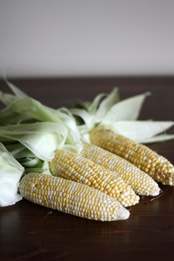 corn cobs on a table