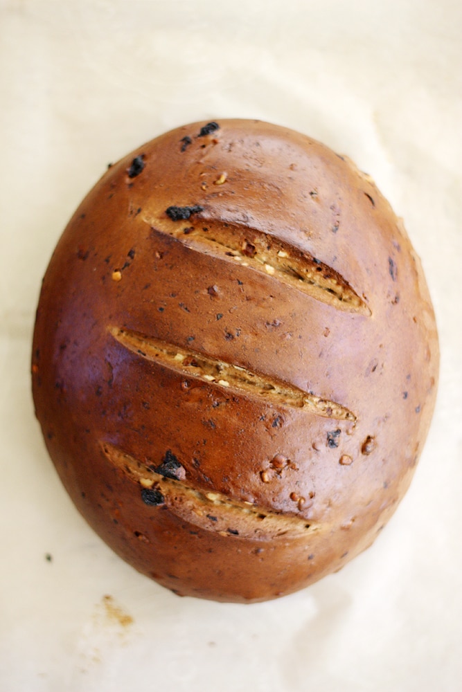 baked raising walnut pumpernickel bread loaf