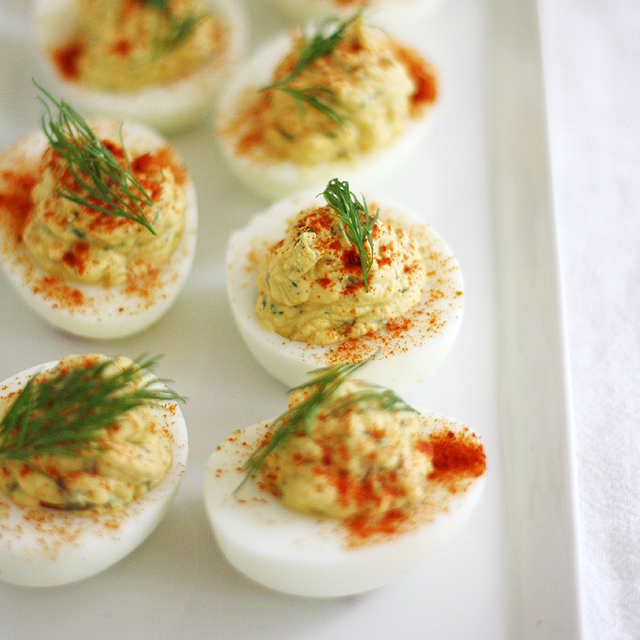 Creamy Deviled Eggs with Red Onion, Capers and Dill Girl Versus Dough