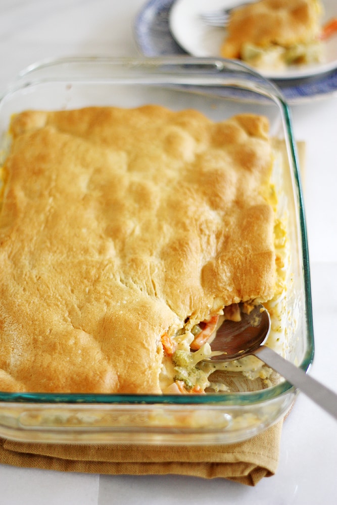 cheesy vegetable bake in baking dish