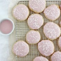 pink champagne cookies on cooling rack