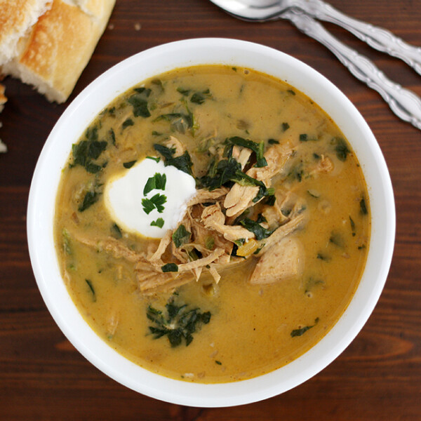 white chicken chili in bowl.
