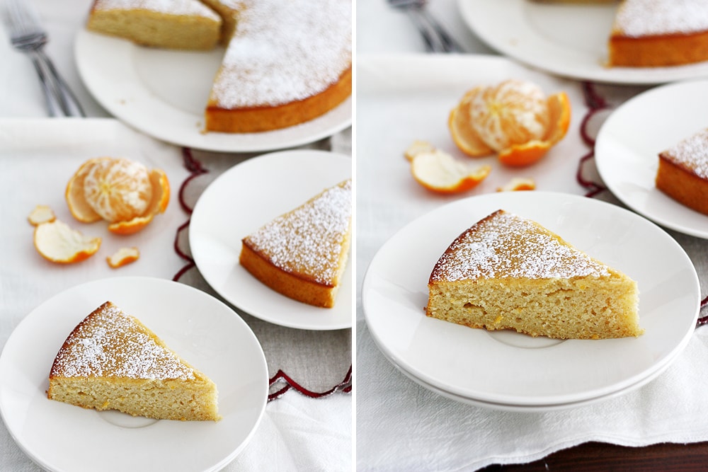 slice of clementine yogurt cake on a plate