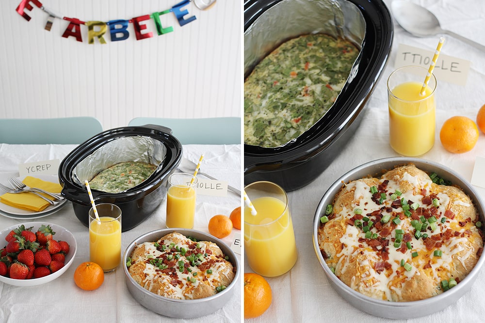 party setting on table with loaded mashed potato stuffed biscuits