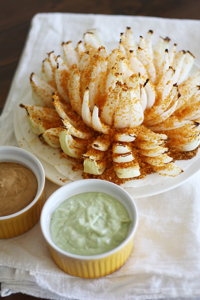 baked blooming onion on plate