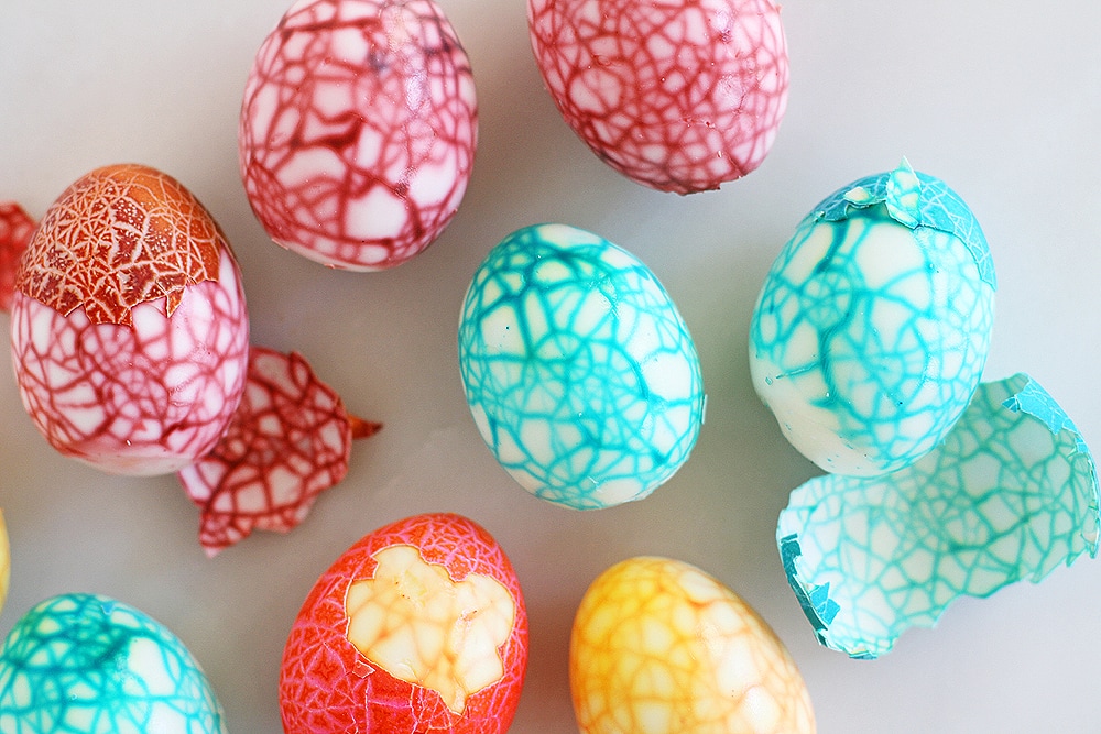 close up crackled easter eggs