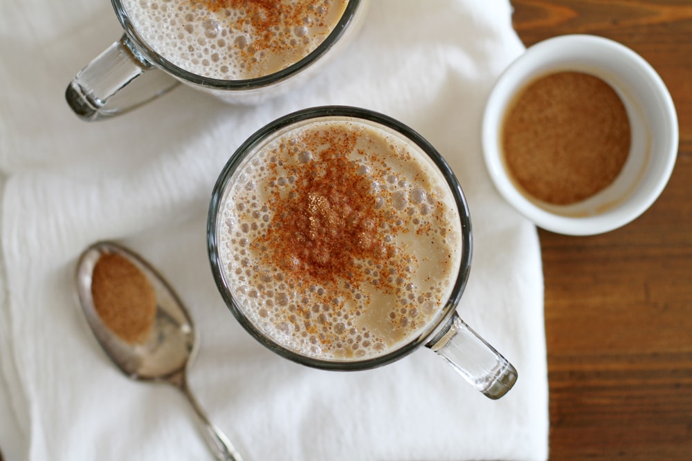 vanilla almond chai latte on table