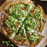 asparagus and pancetta pesto pizza.