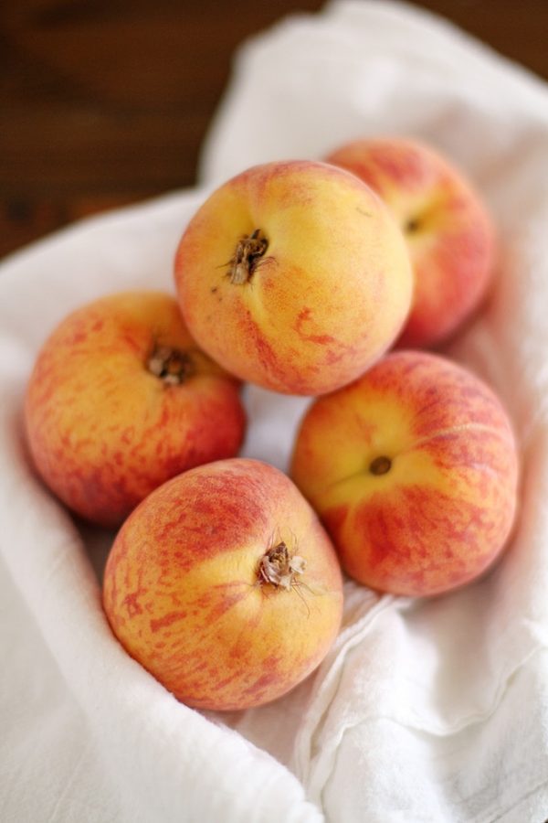 peaches in a basket.