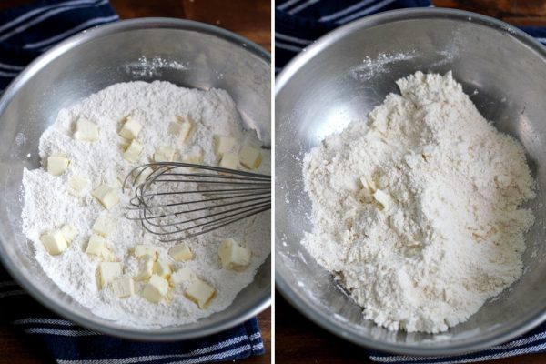 mixing buttermilk ranch biscuit dough in bowl.