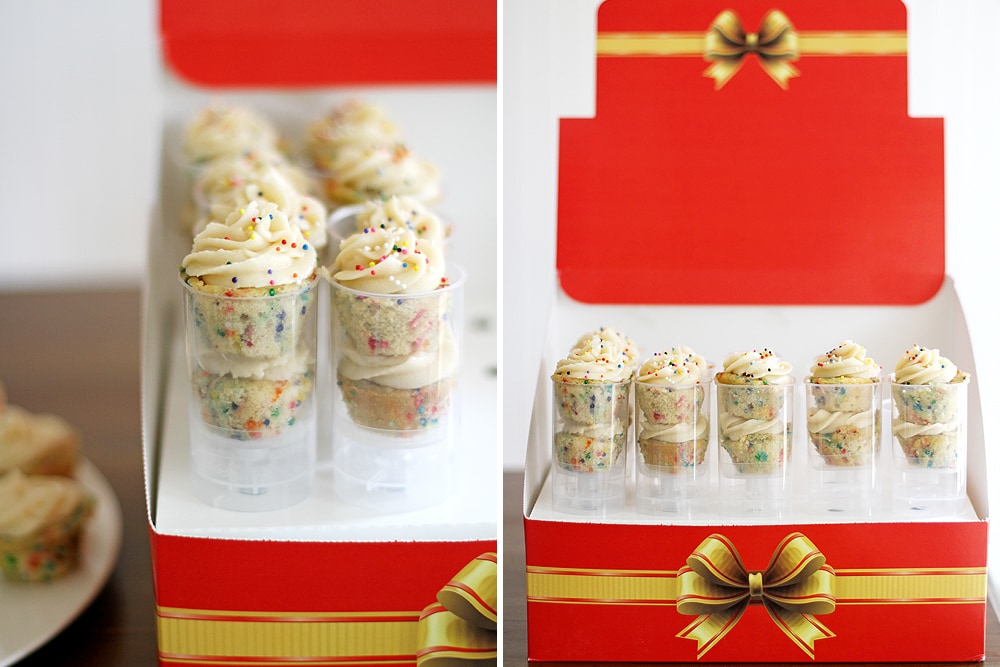 mini funfetti cupcakes in presentation box