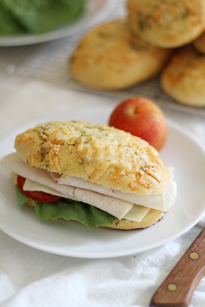 sandwich with asiago herb hoagie roll