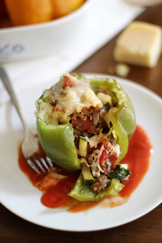 serving of wild rice stuffed pepper on plate