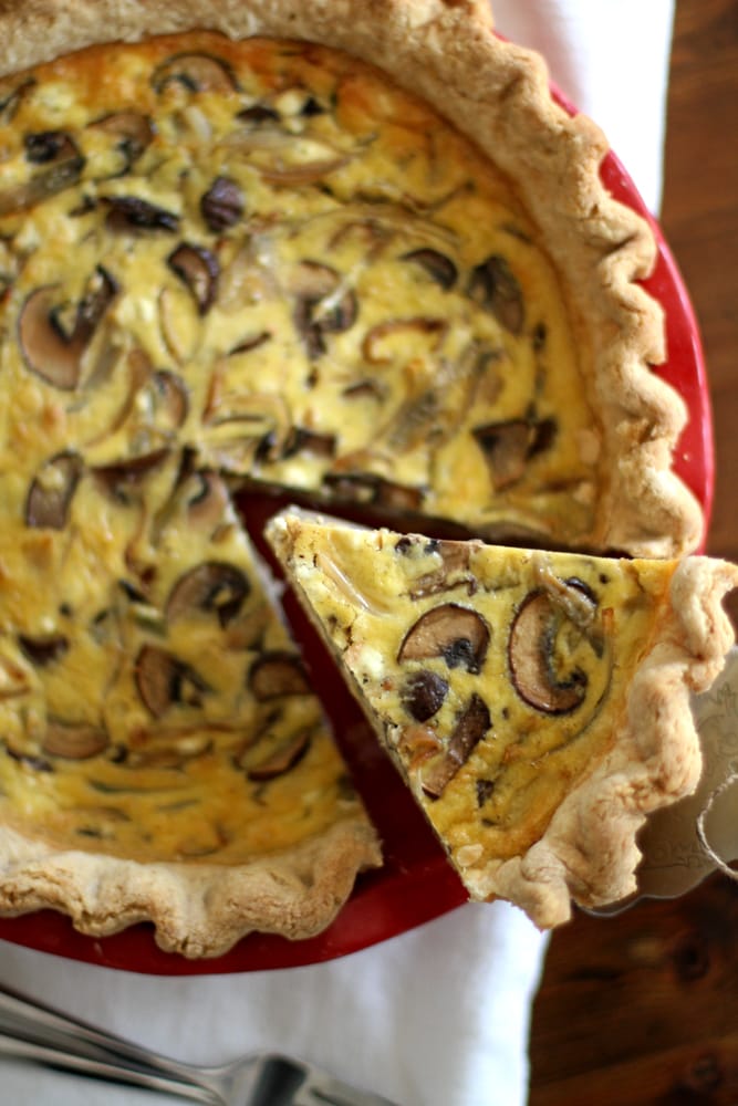 shallot mushroom quiche on plate