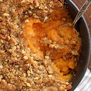 sweet potato casserole in dish.