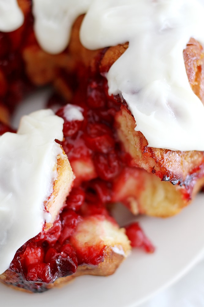 close up cherry cheesecake monkey bread