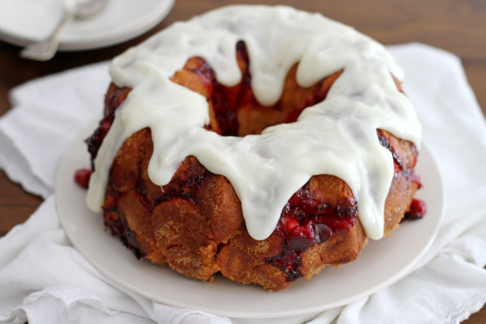 cherry cheesecake monkey bread on plate