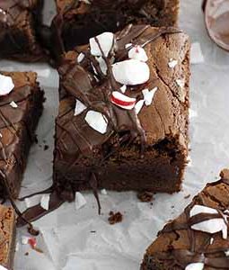 dark chocolate peppermint mocha brownies on parchment