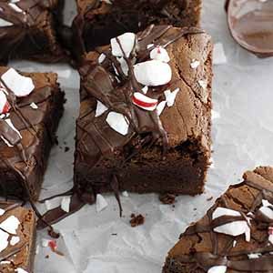 dark chocolate peppermint mocha brownies on parchment.