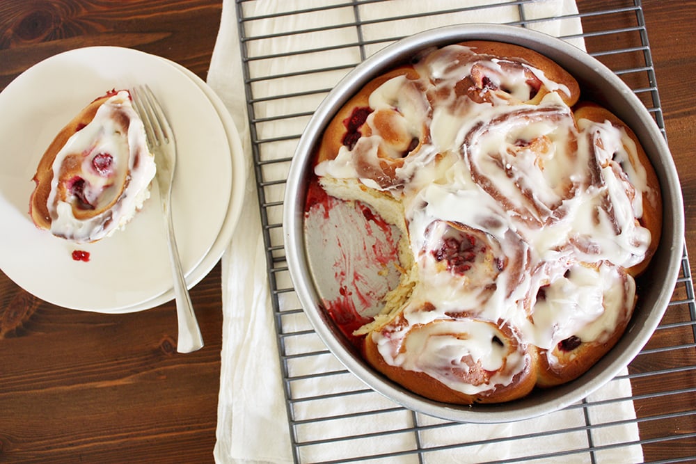 raspberry swirl rolls on cooling rack