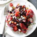 roasted beet orange salad on plate.