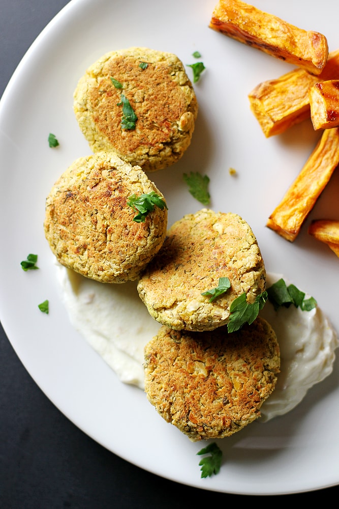 baked chickpea patties on a plate