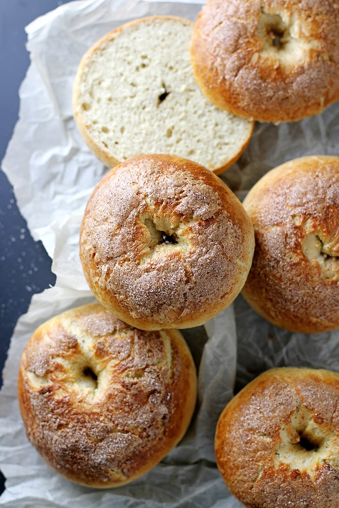 french toast bagels on parchment paper