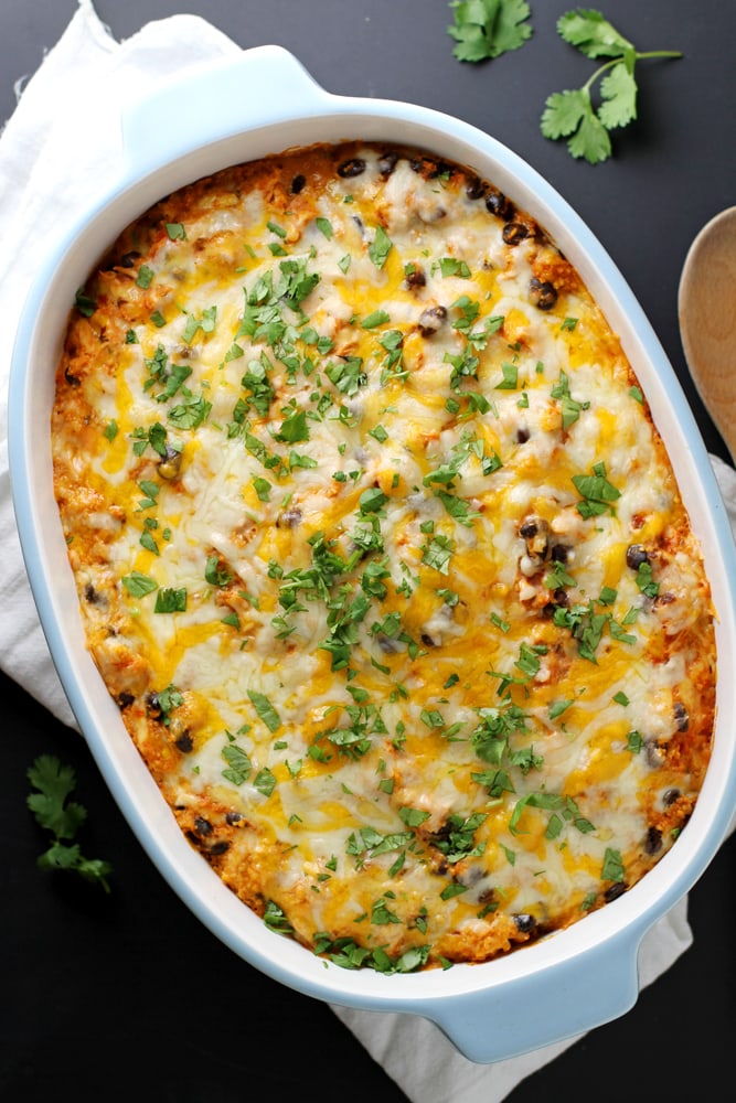 cheesy mexican couscous casserole in baking dish