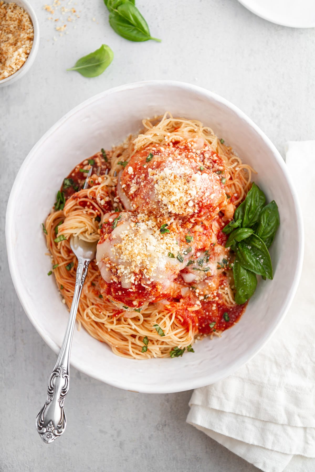 bowl of slow cooker chicken parmesan