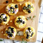 cheesy polenta bites with blueberry corn relish.
